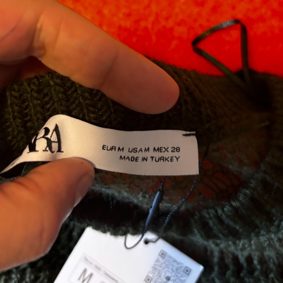 Zara khaki green touch of alpaca striped open knit oversized sweater NWT - Picture 6 of 8